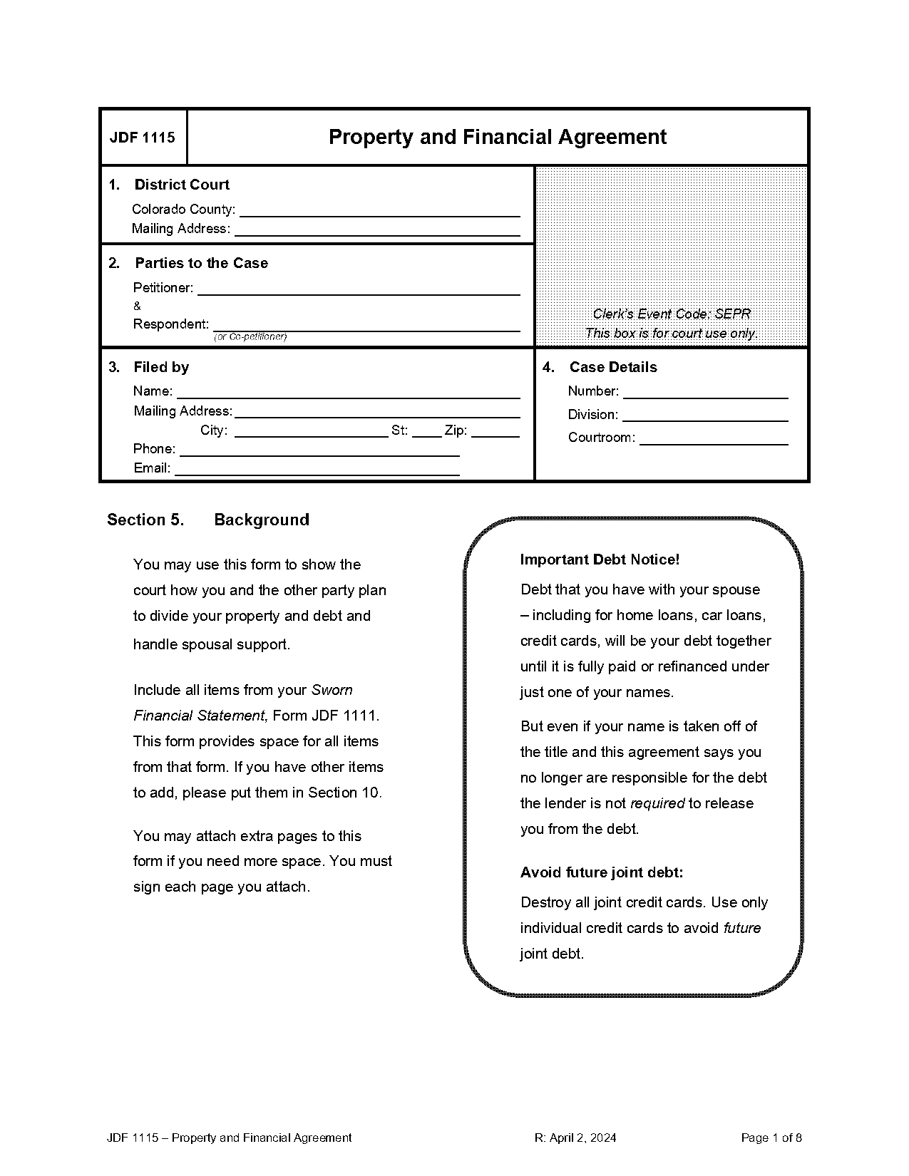 extra page for adding more partners to a loan document